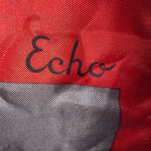 Echo Silk Scarf 26" Square Gray Red Geometric Colorblock Lightweight - Picture 5 of 5